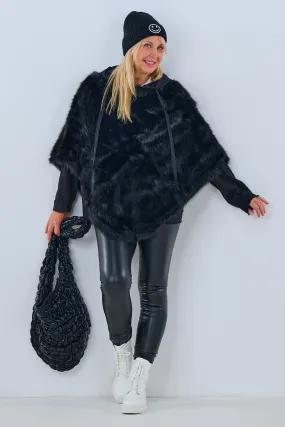 Kunstfell Poncho, schwarz