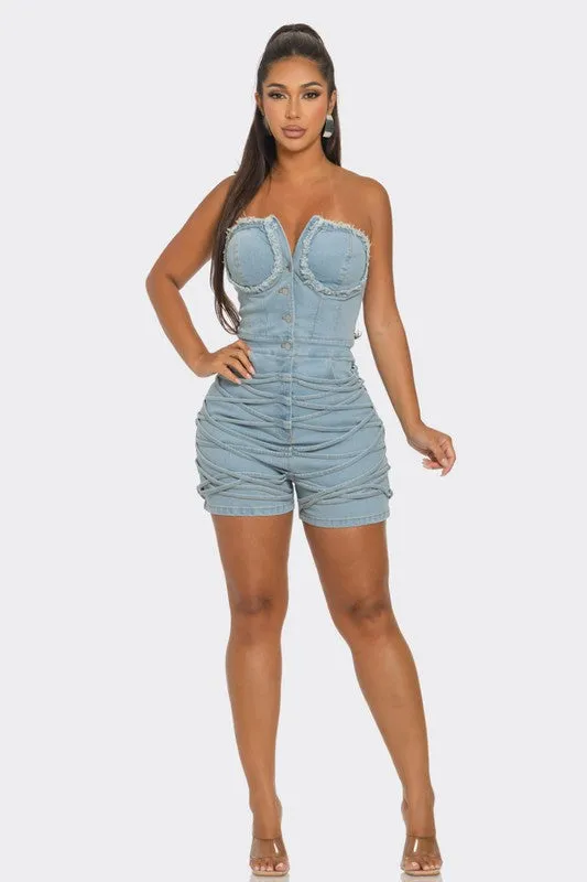 LINK ME | Frayed Edge Denim Corset Romper