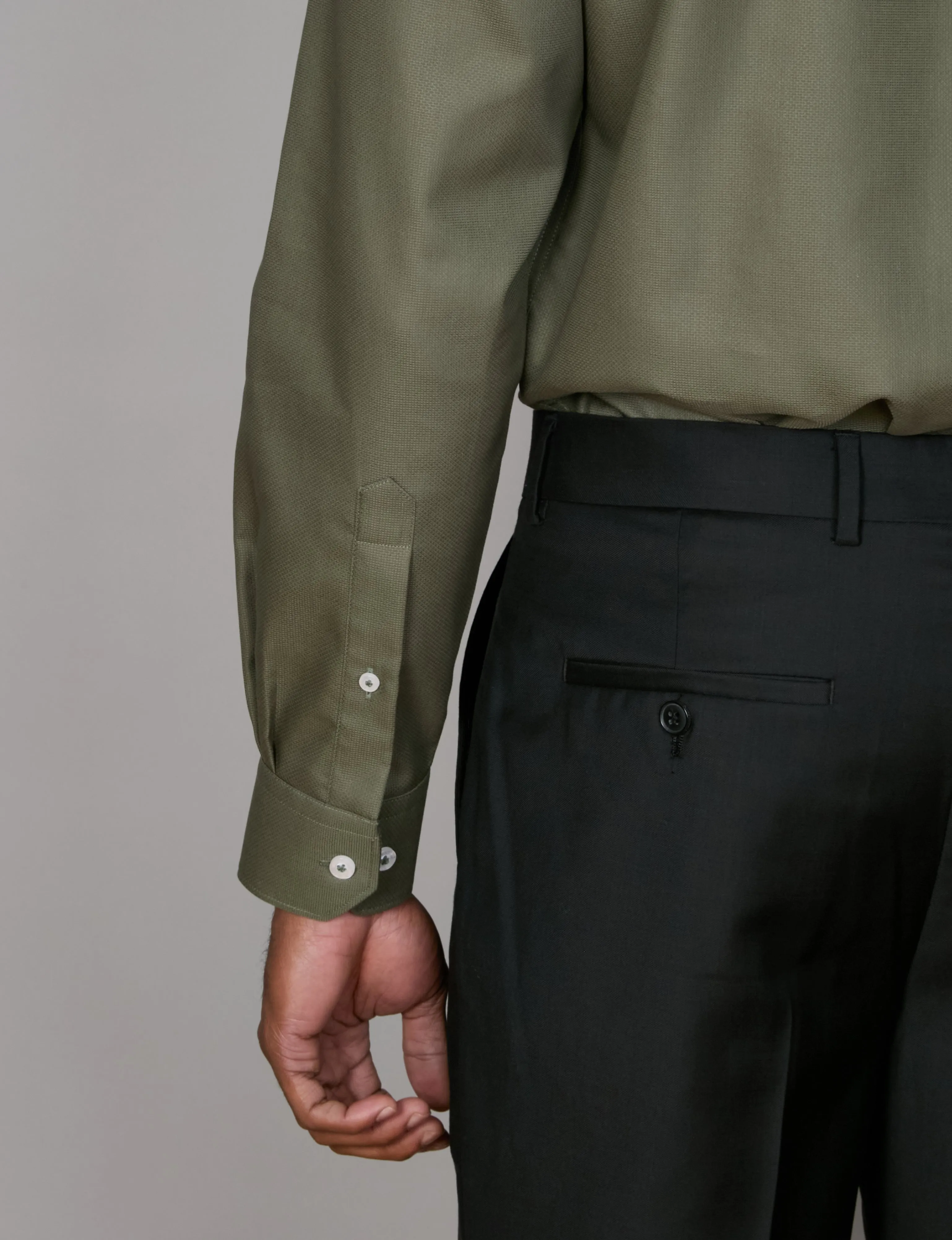 Long Sleeve Business Shirt - Textured - Khaki