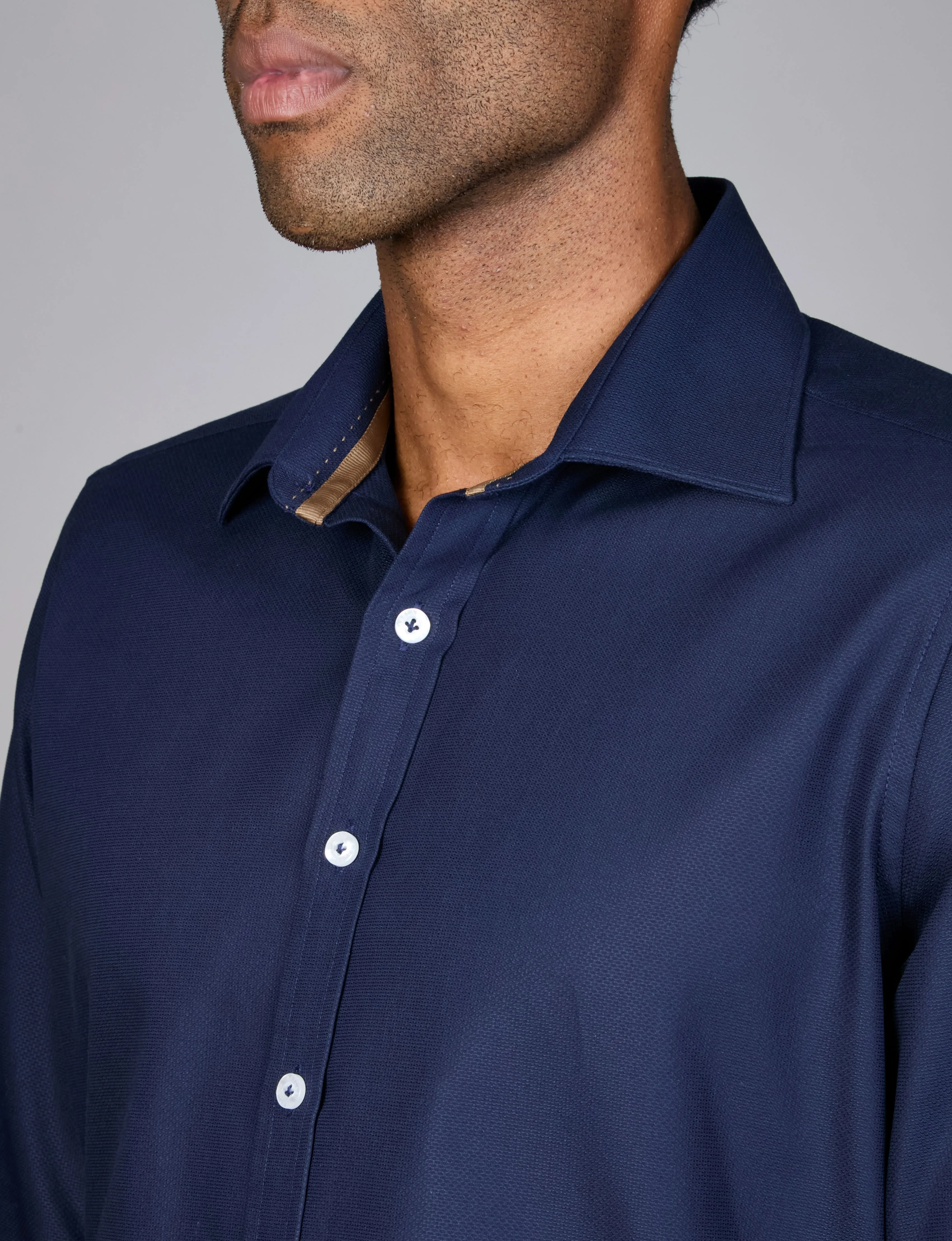 Long Sleeve Sports Shirt - Textured - Navy