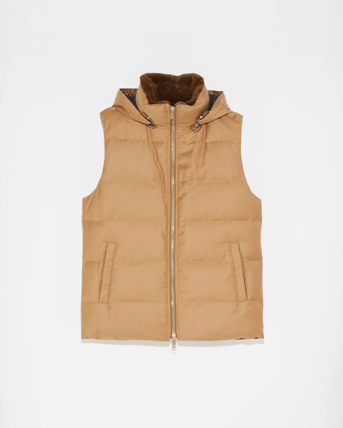 Loro Piana fabric down gilet with mink trim