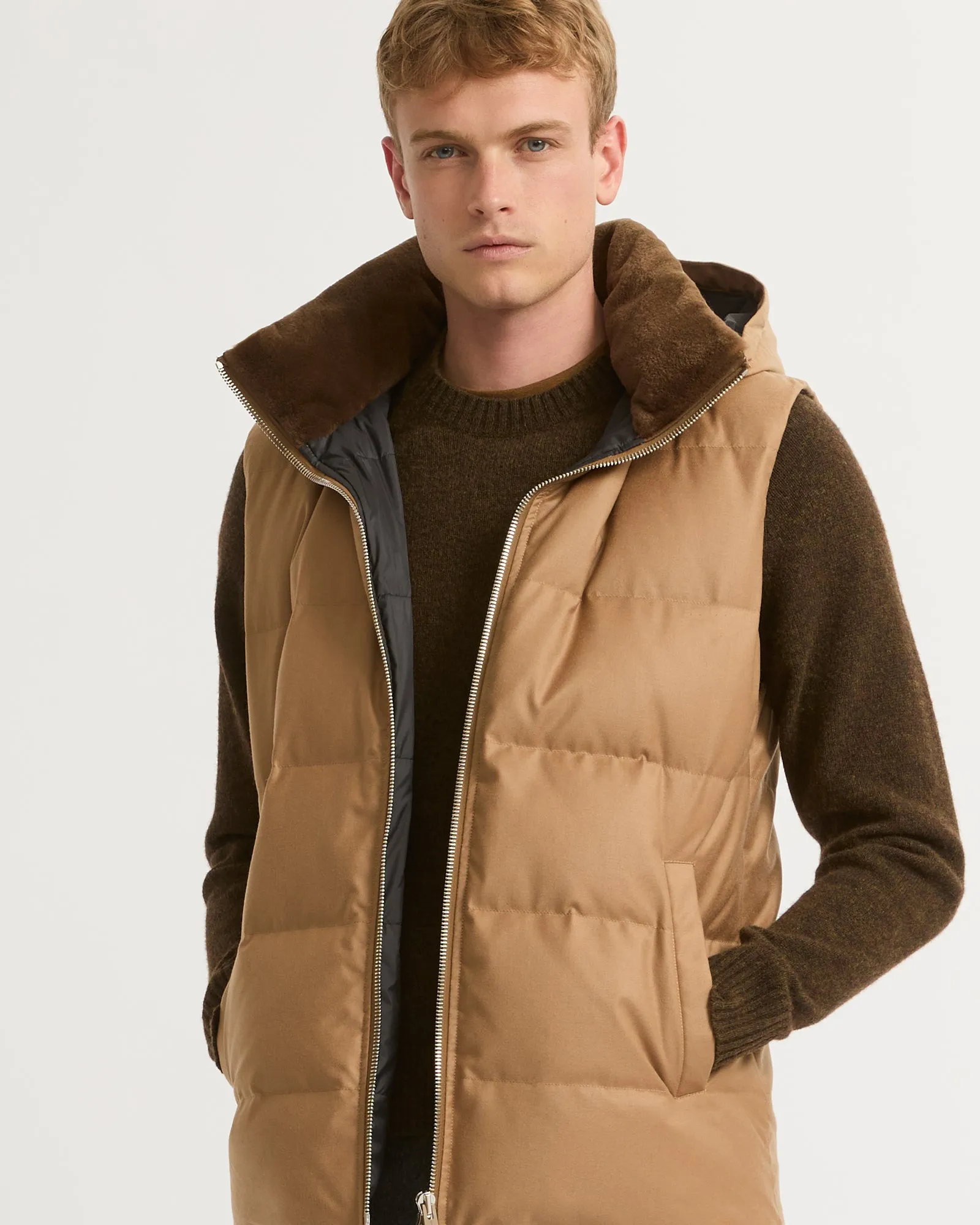 Loro Piana fabric down gilet with mink trim