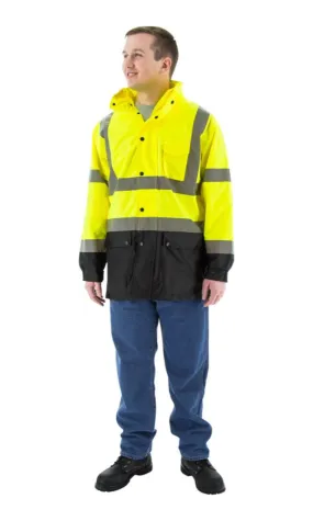 Majestic 75-1305 Hi-Vis Waterproof Rain Jacket Nylon Mesh Liner ANSI 3 R