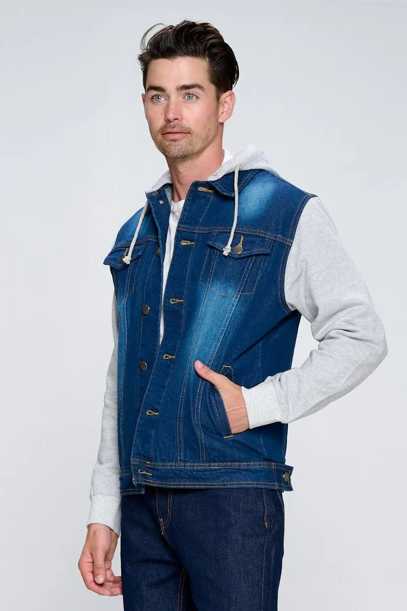 MEN'S DENIM JACKET WITH FLEECE HOODY