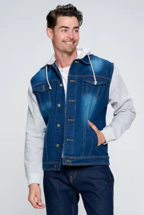 MEN'S DENIM JACKET WITH FLEECE HOODY