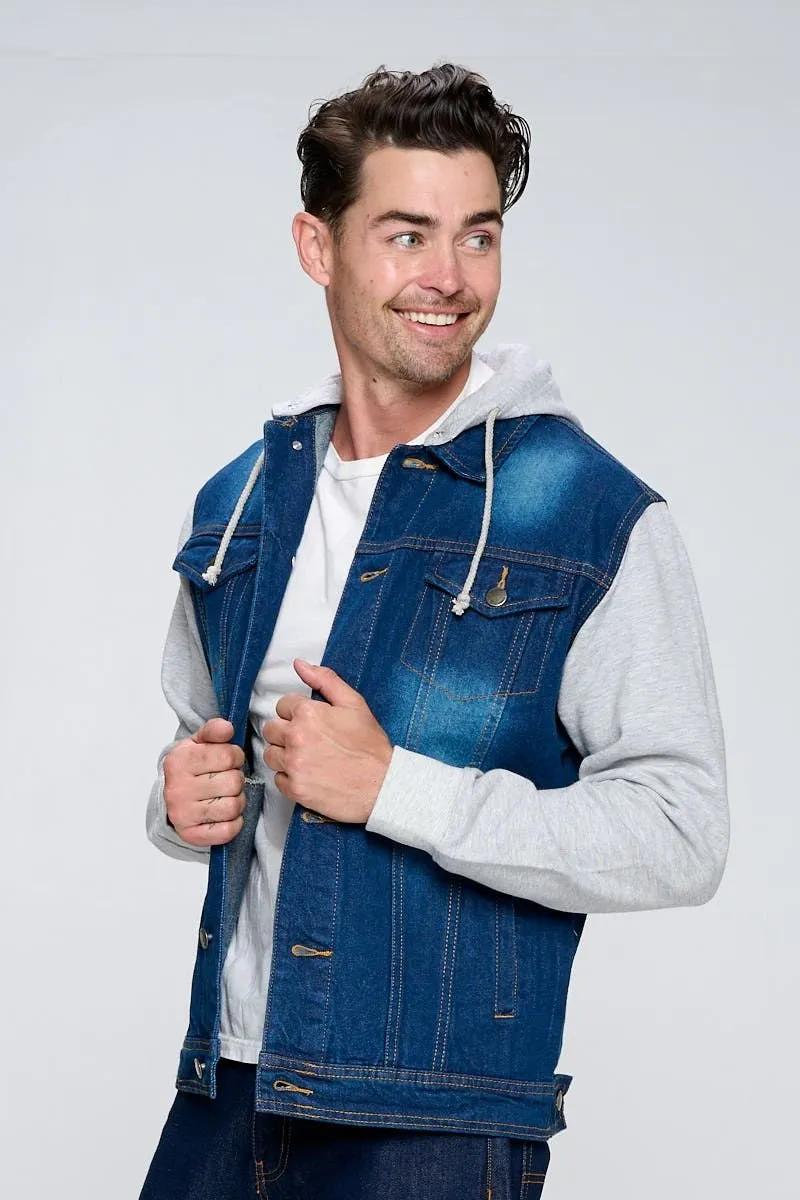 MEN'S DENIM JACKET WITH FLEECE HOODY