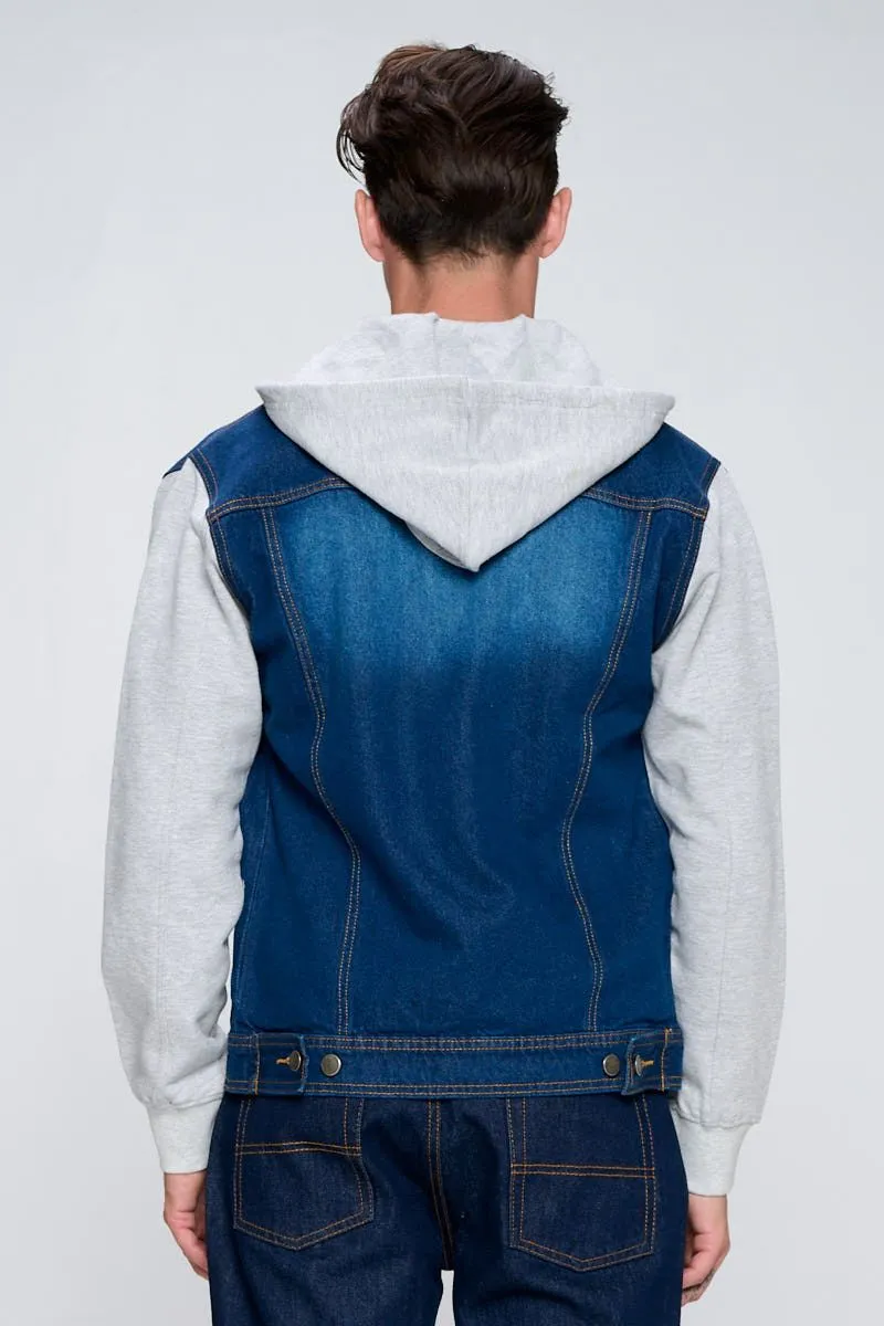 MEN'S DENIM JACKET WITH FLEECE HOODY