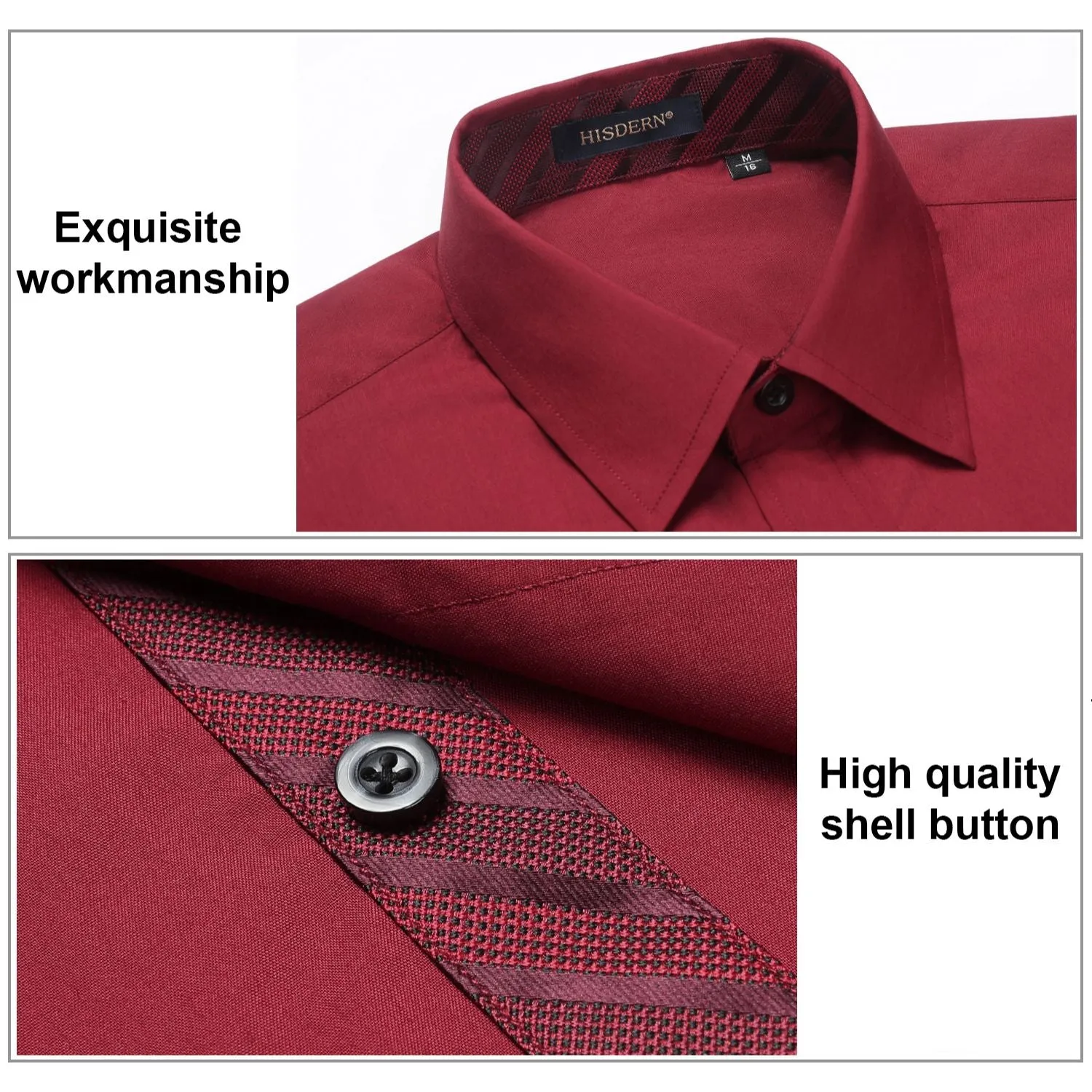 Men's Patchwork Dress Shirt with Pocket - BURGUNDY/STRIPED