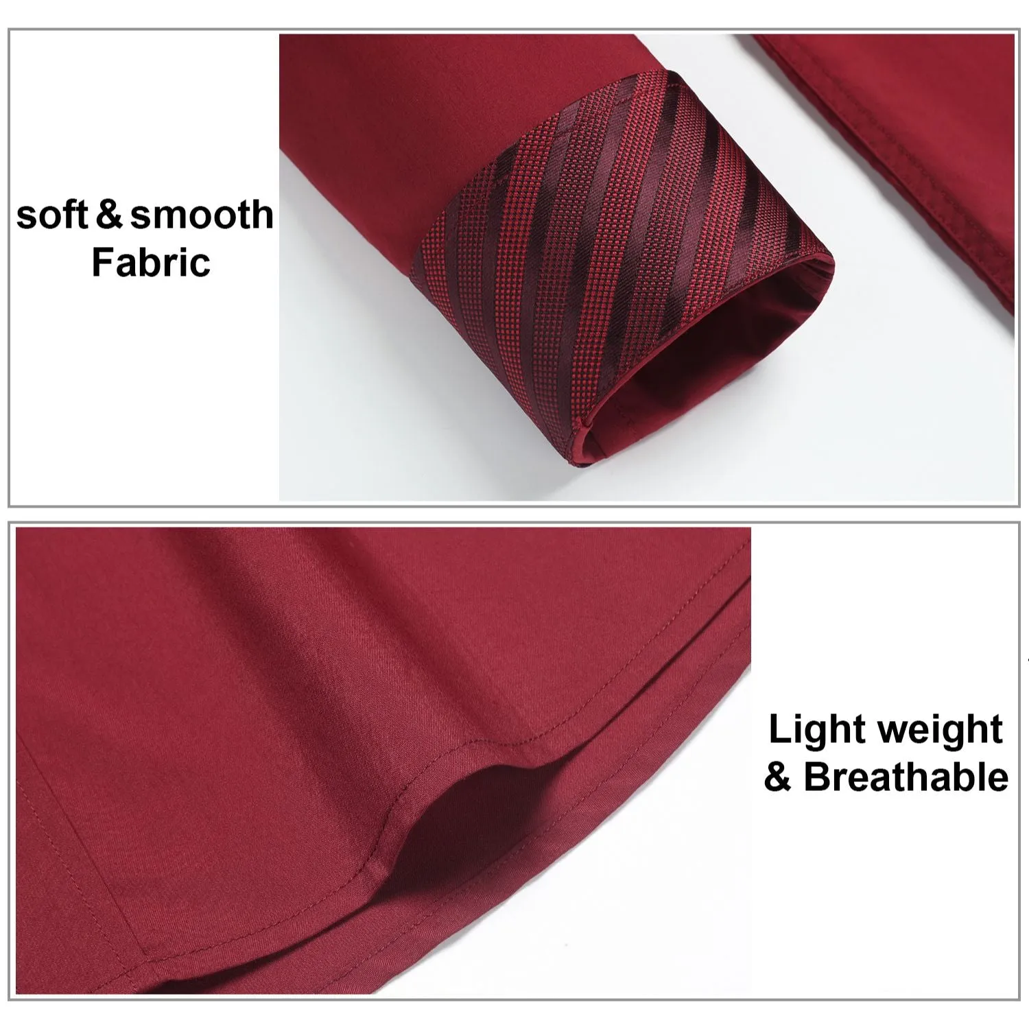 Men's Patchwork Dress Shirt with Pocket - BURGUNDY/STRIPED