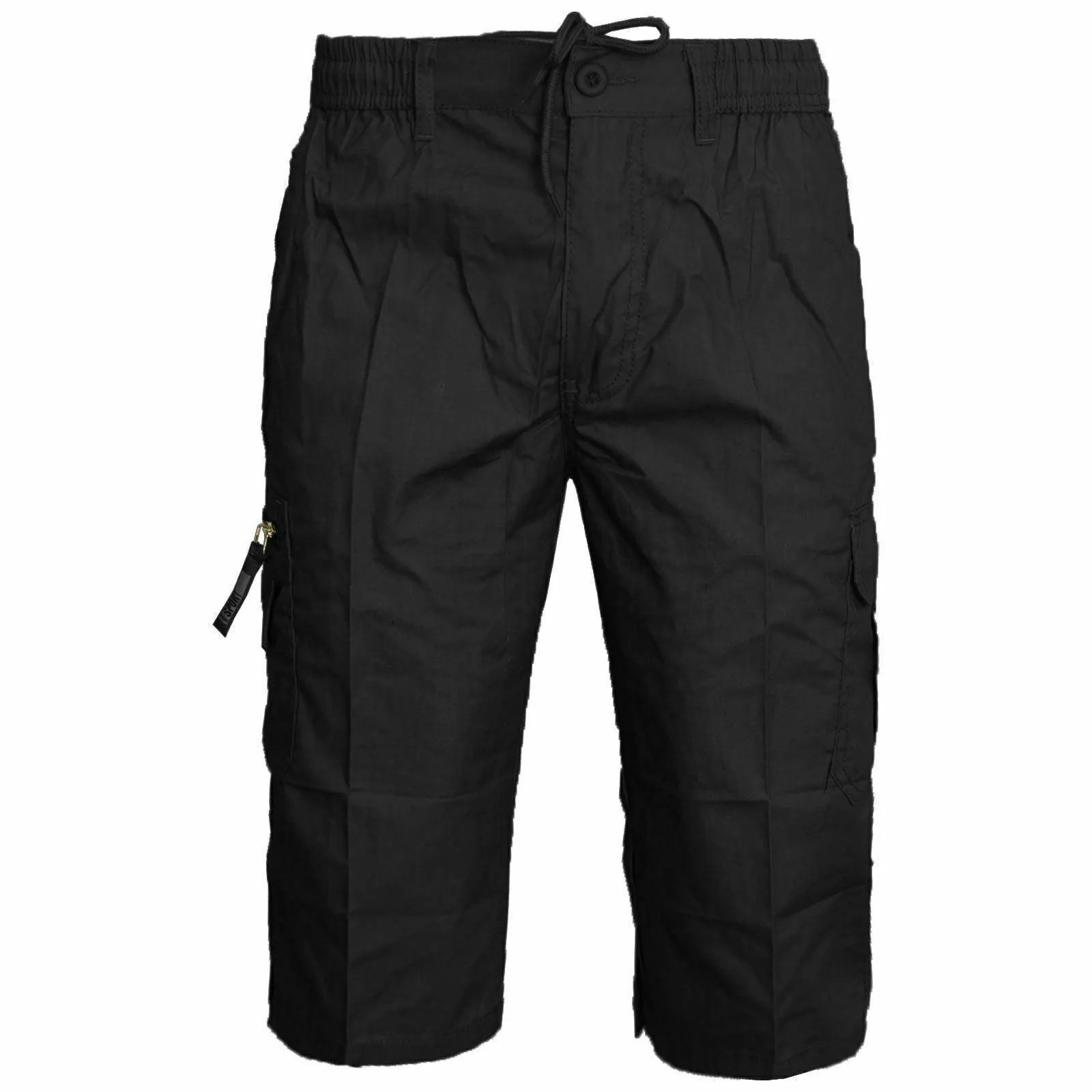 Mens Plain 3/4 Shorts Elasticated Waist Cargo Combat Long Pants Trousers M-3XL