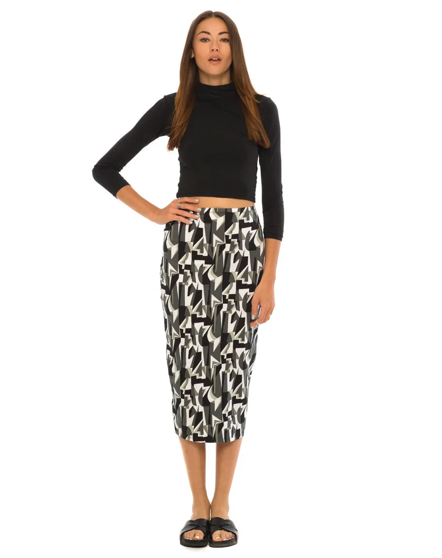 Motel Bobby Midi Skirt in Geo Pop Black and White