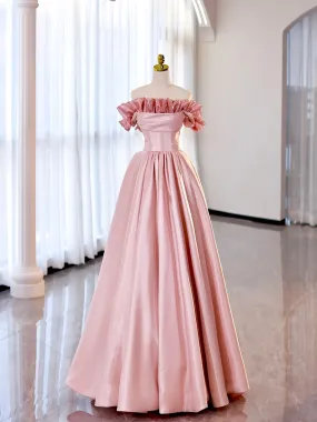 Off the Shoulder Satin Burgundy/Pink A-line Princess Dresses