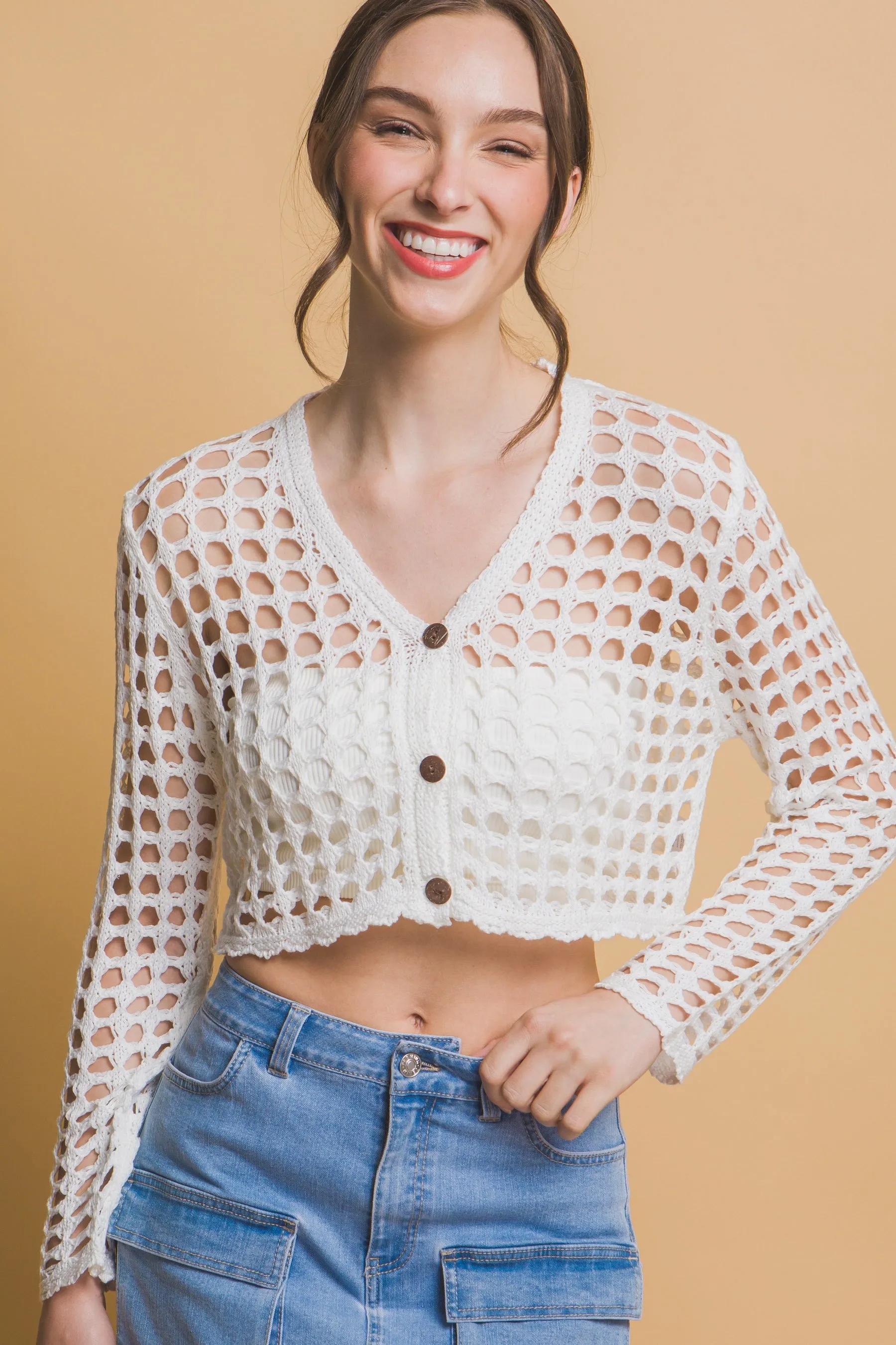 Open Knit Crop Cardigan