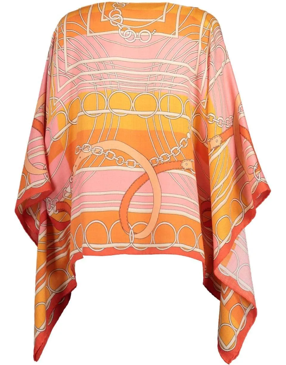 Orange Cashmere Printed Poncho