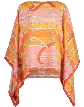 Orange Cashmere Printed Poncho