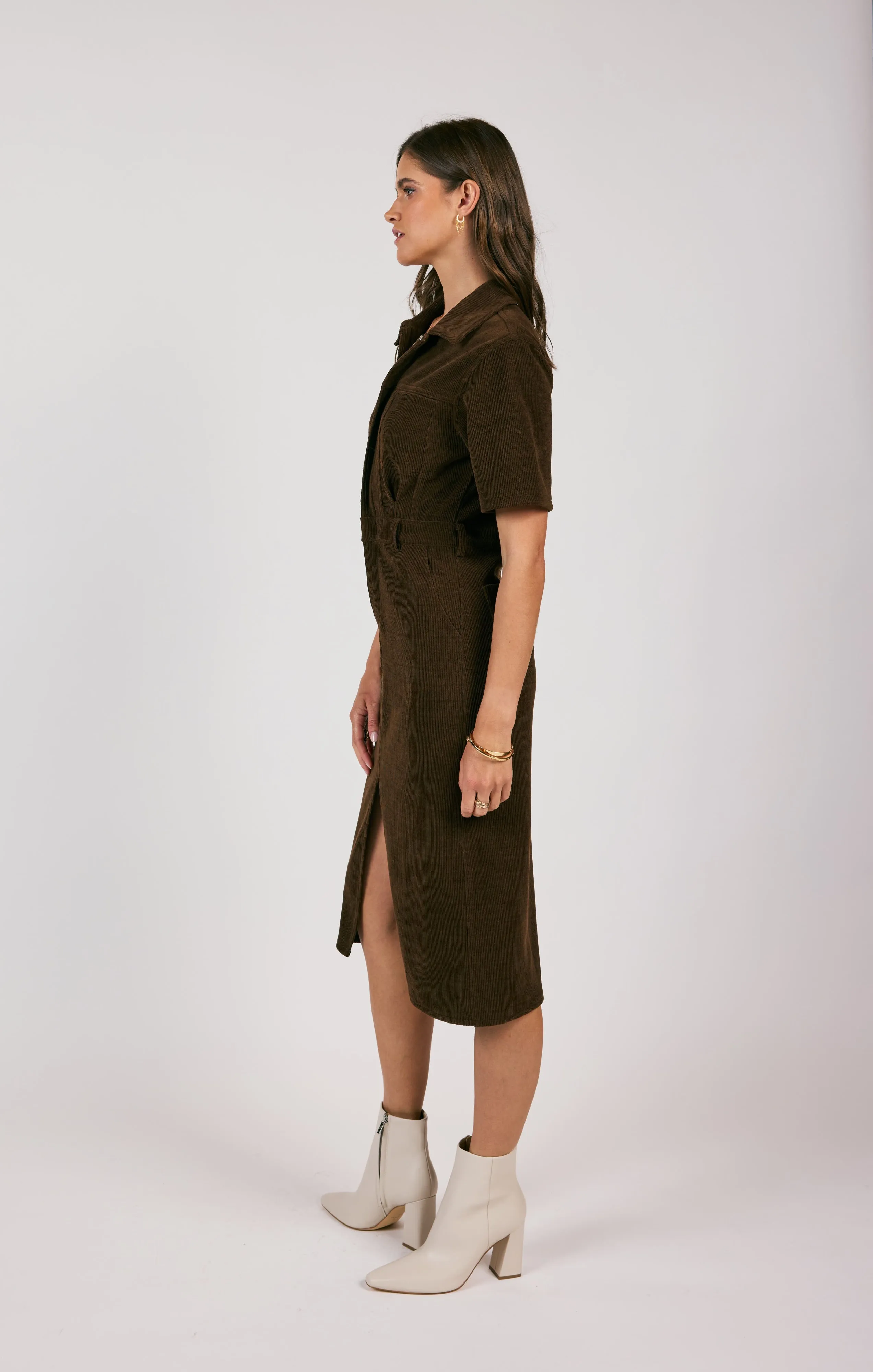 Paradox Corduroy Shirt Midi Dress | Dark Brown