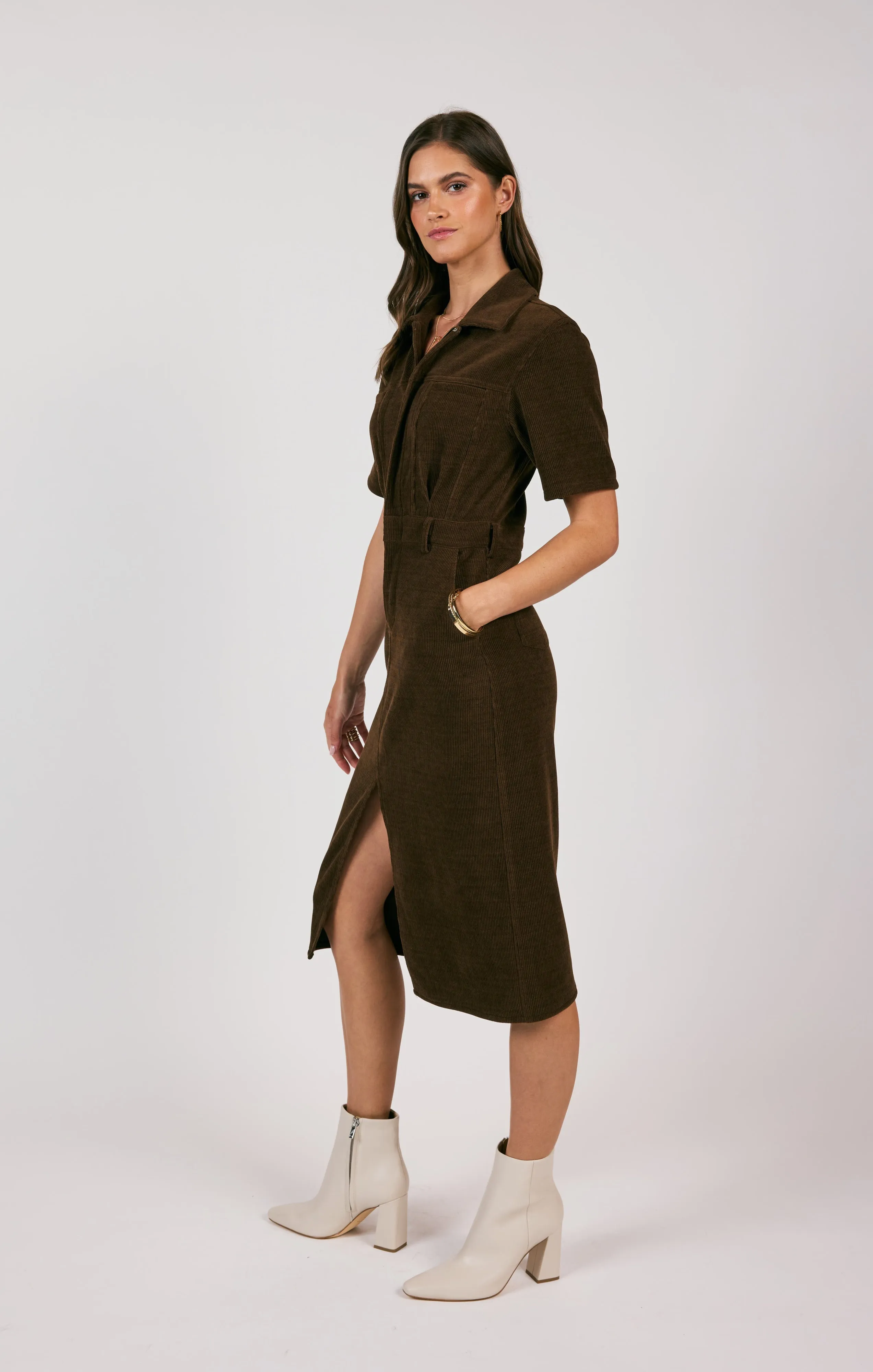 Paradox Corduroy Shirt Midi Dress | Dark Brown