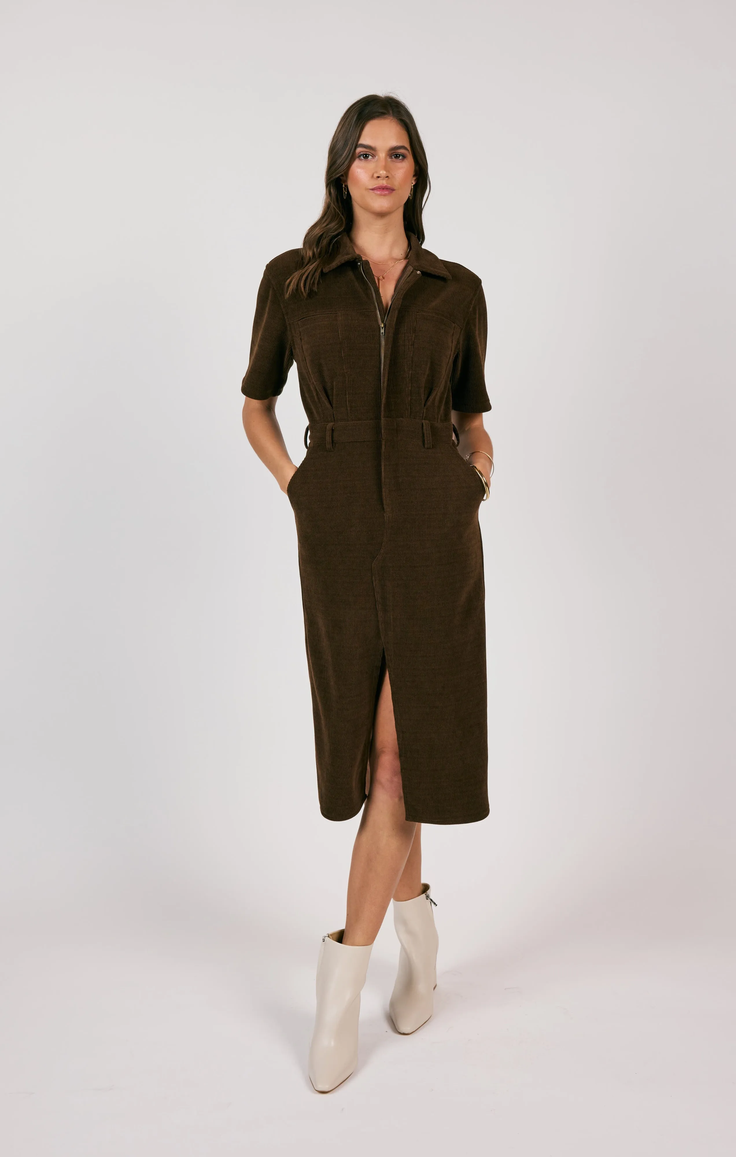 Paradox Corduroy Shirt Midi Dress | Dark Brown