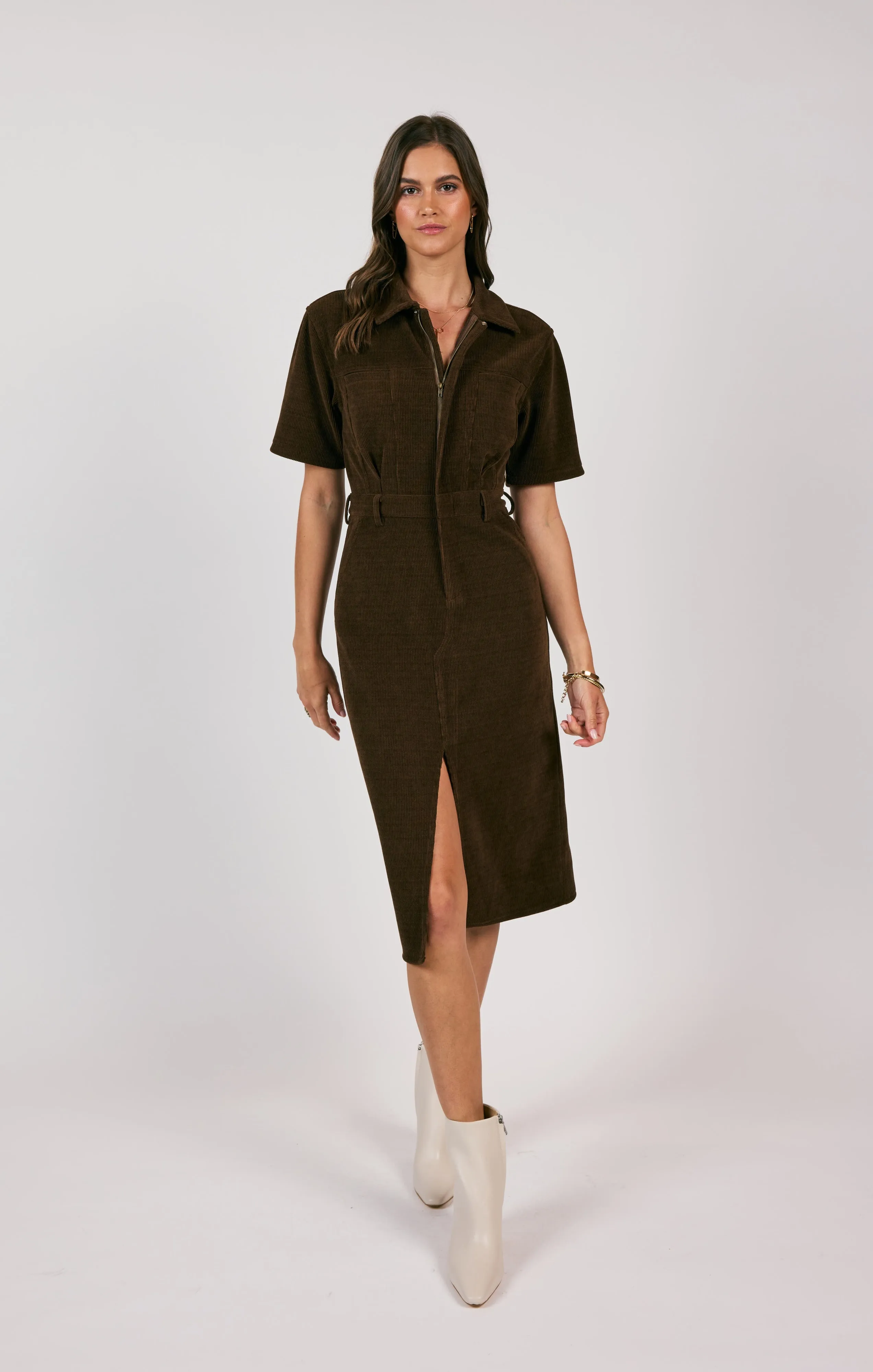 Paradox Corduroy Shirt Midi Dress | Dark Brown