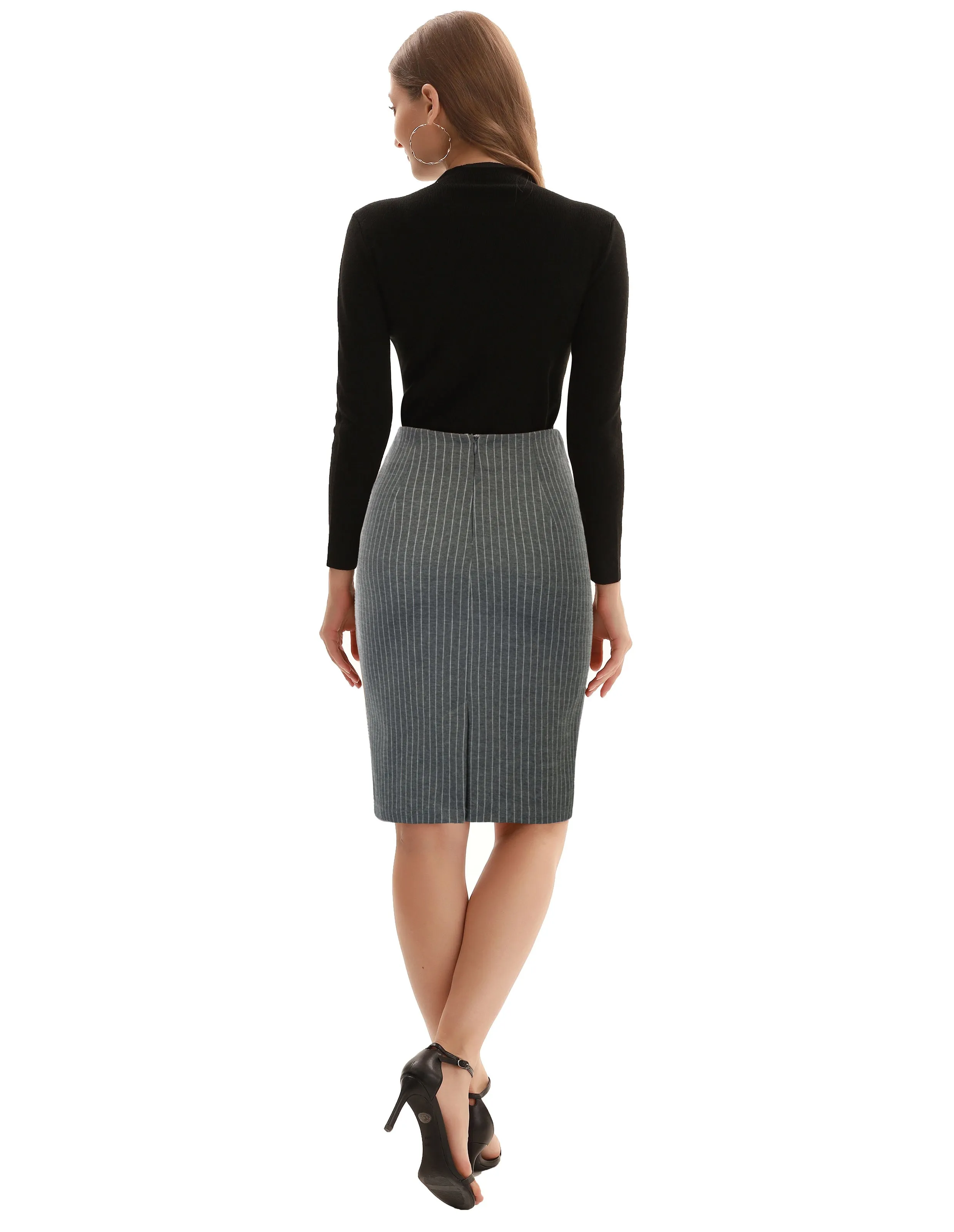 Pinstripe Bodycon Skirt OL Lady High Waist Hips-Wrapped Skirt