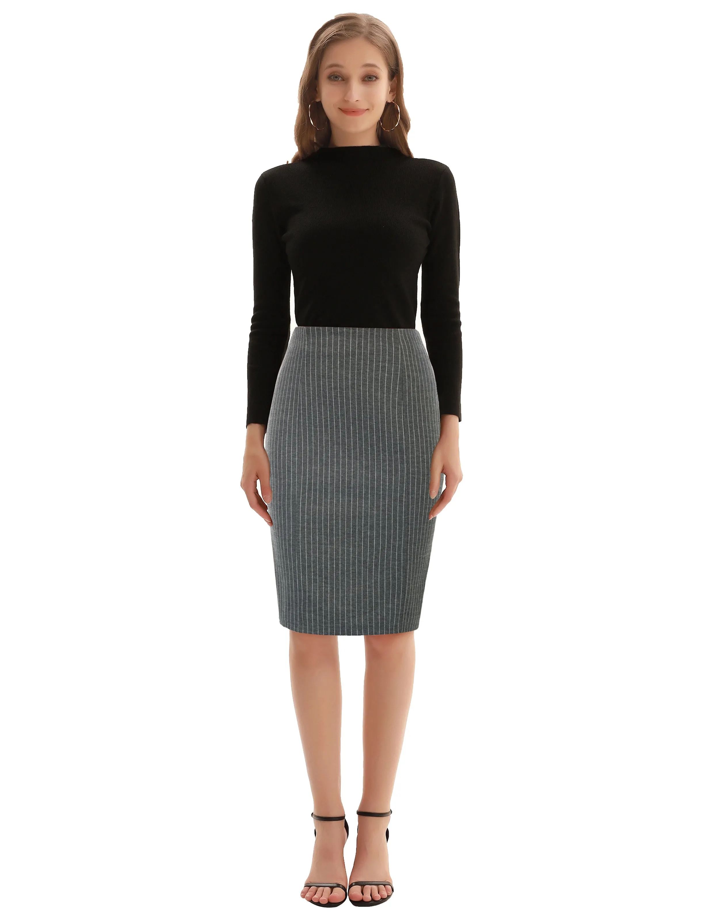 Pinstripe Bodycon Skirt OL Lady High Waist Hips-Wrapped Skirt