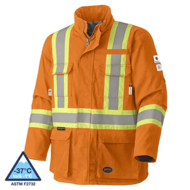 Pioneer 5533 Hi-Viz Orange Flame Resistant Quilted Cotton Safety Parka V2560250