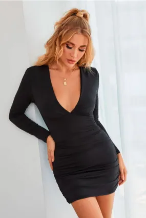 Plunge Neck Bodycon Black