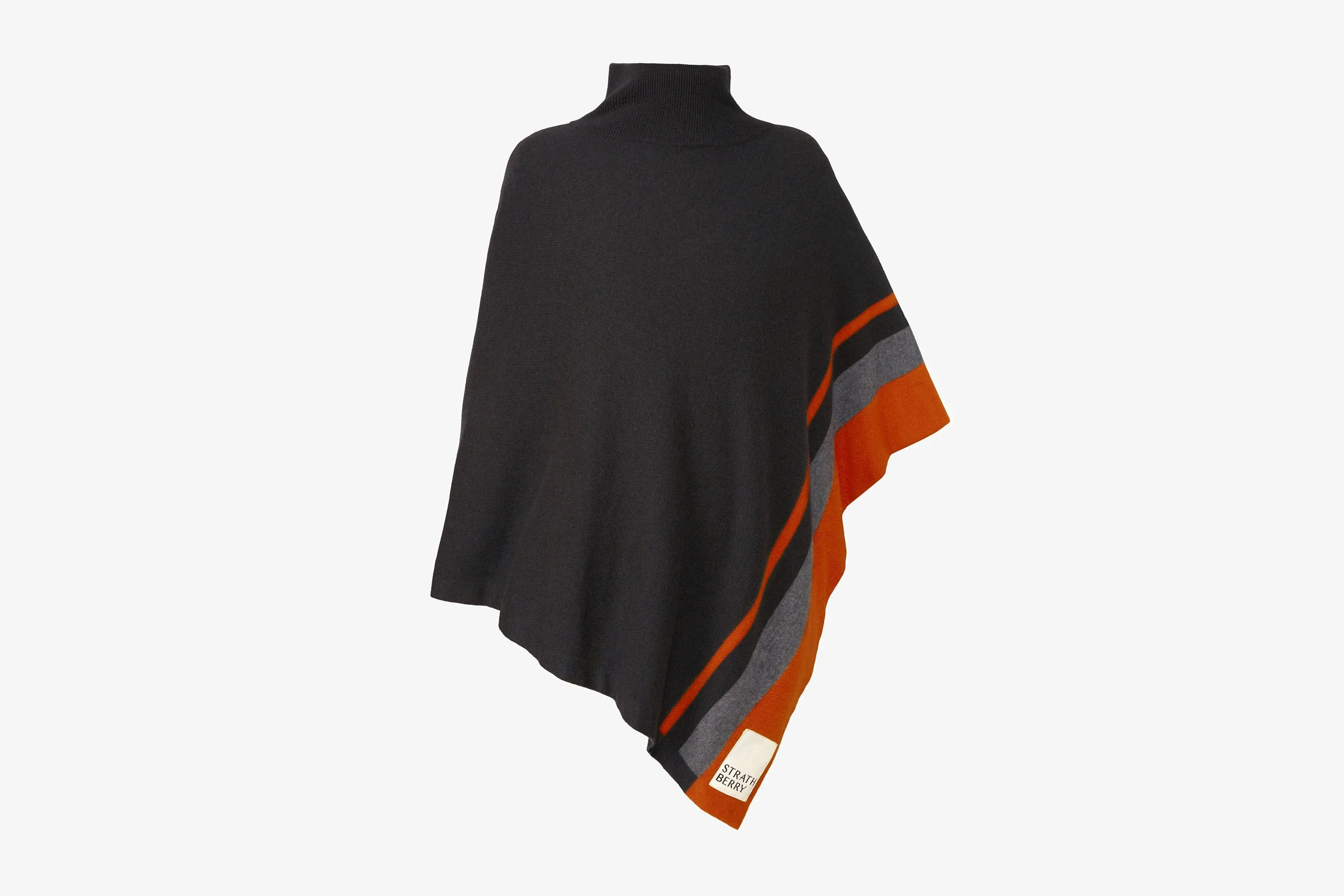 Pure Cashmere Asymmetric Poncho - Charcoal/Grey/Marmalade