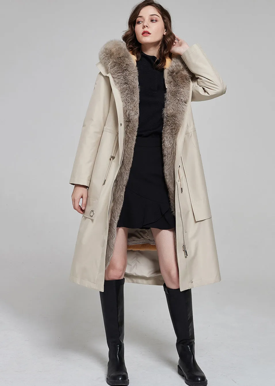 Real Fur Hooded Long Parka