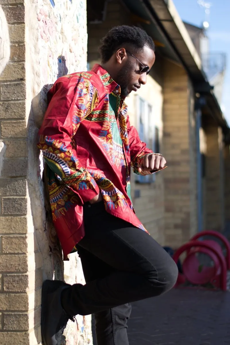 Red Dashiki Shirt Oversized