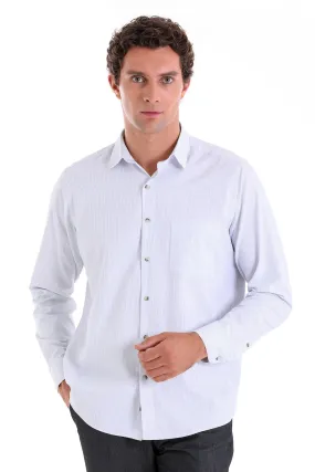 Regular Fit Striped Cotton Blend Blue Dress Shirt