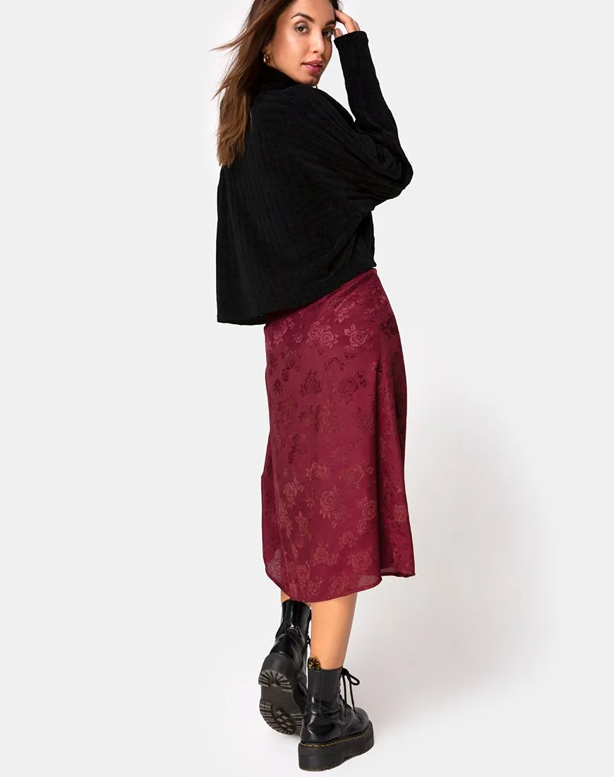 Saika Midi Skirt in Satin Rose Burgundy