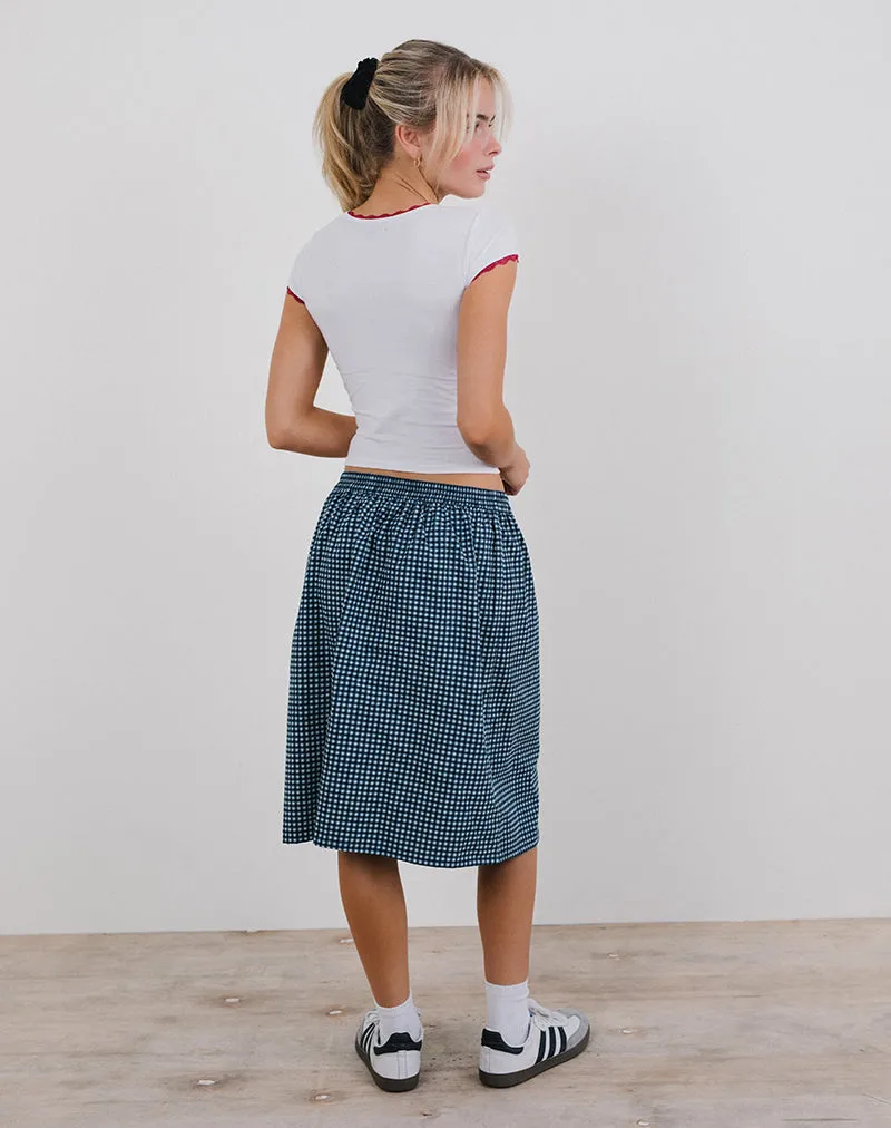 Sanjina Midi Skirt in Mini Dark Blue Gingham