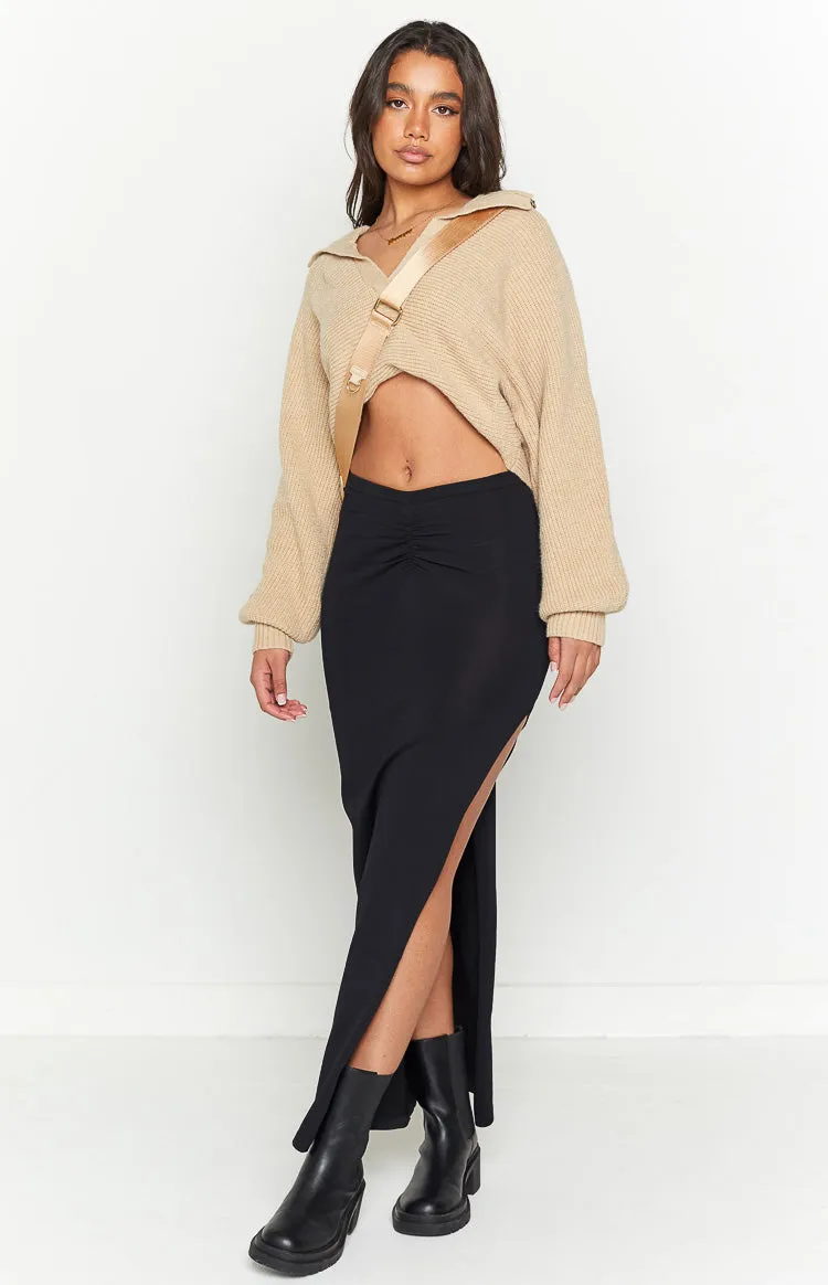 Sara Black Knit Midi Skirt