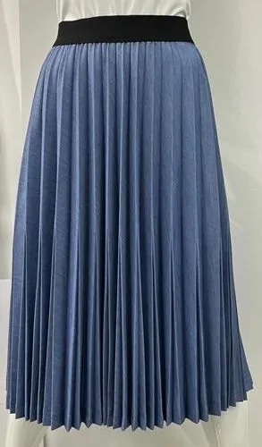 SCIACCA DOUBLE PLEATED SKIRT-LONG BLUE CHAMBRAY