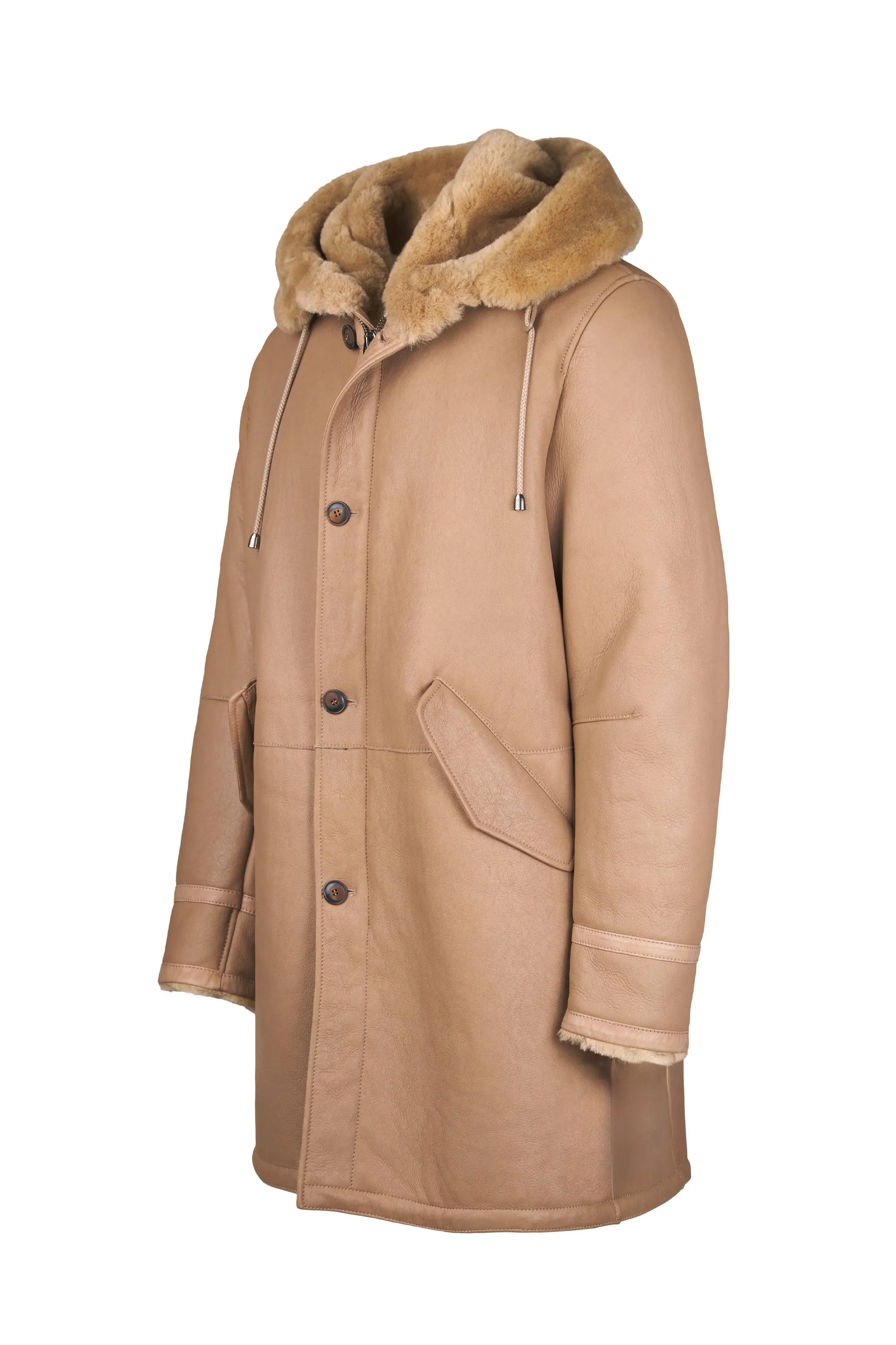 Shearling Sheepskin Parka Coat with Hood