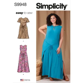 Simplicity Sewing Pattern S9948 Women's Knit Dress with Sleeve and Length Variations