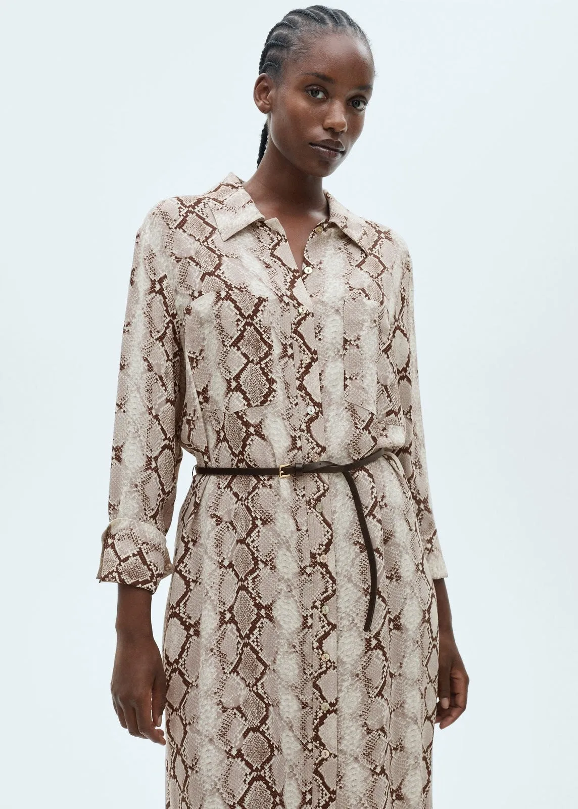 Snake print shirt dress - Brown