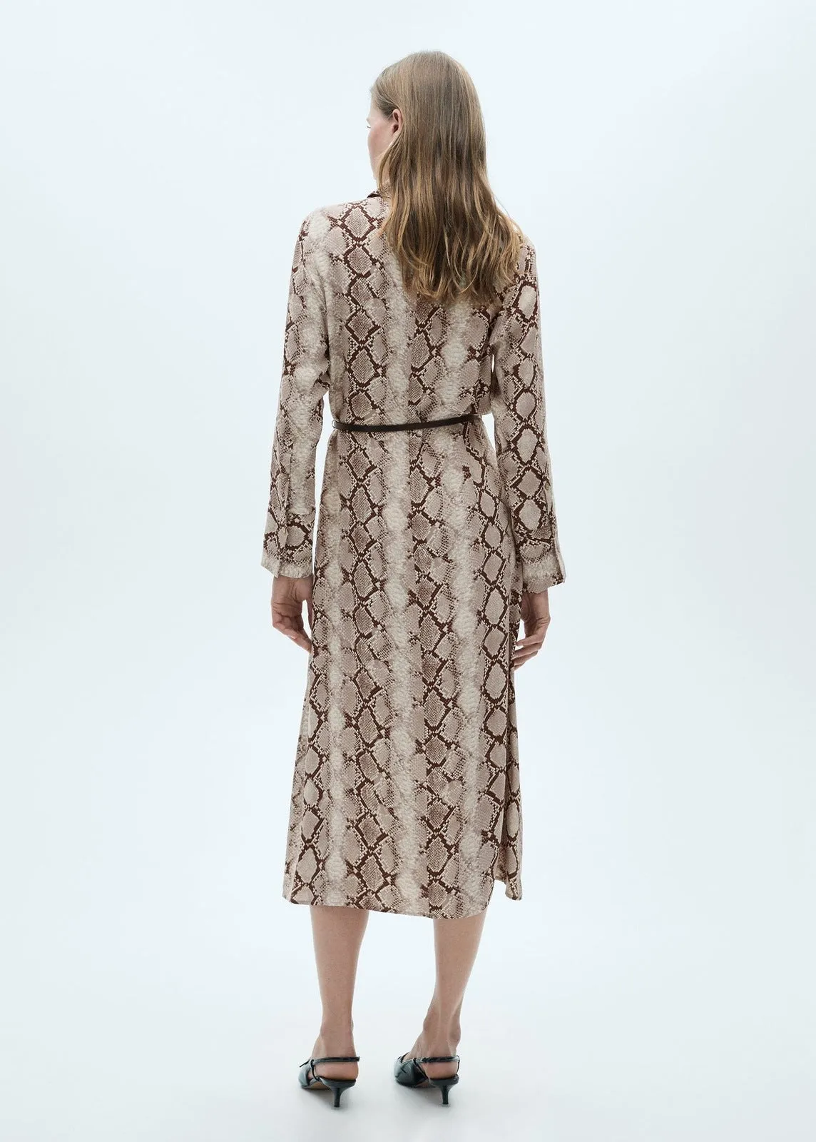 Snake print shirt dress - Brown