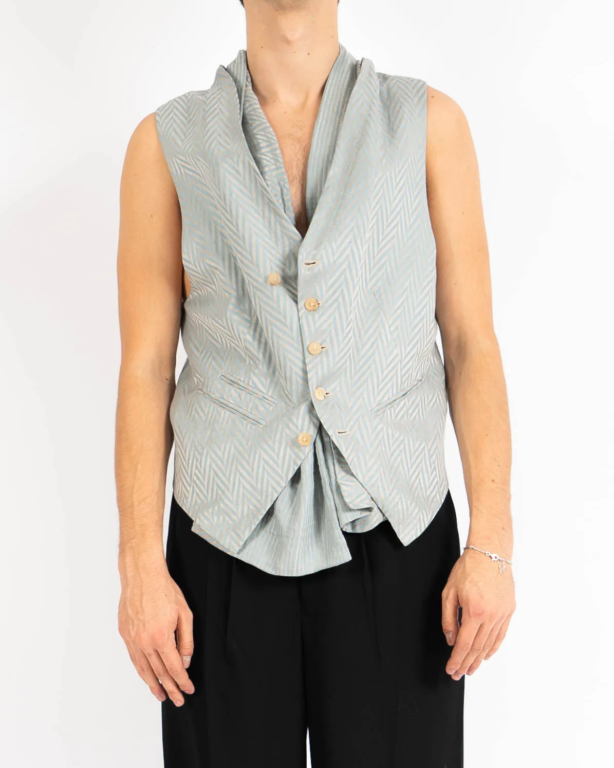 SS15 Chevron Jacquard Draped Waistcoat