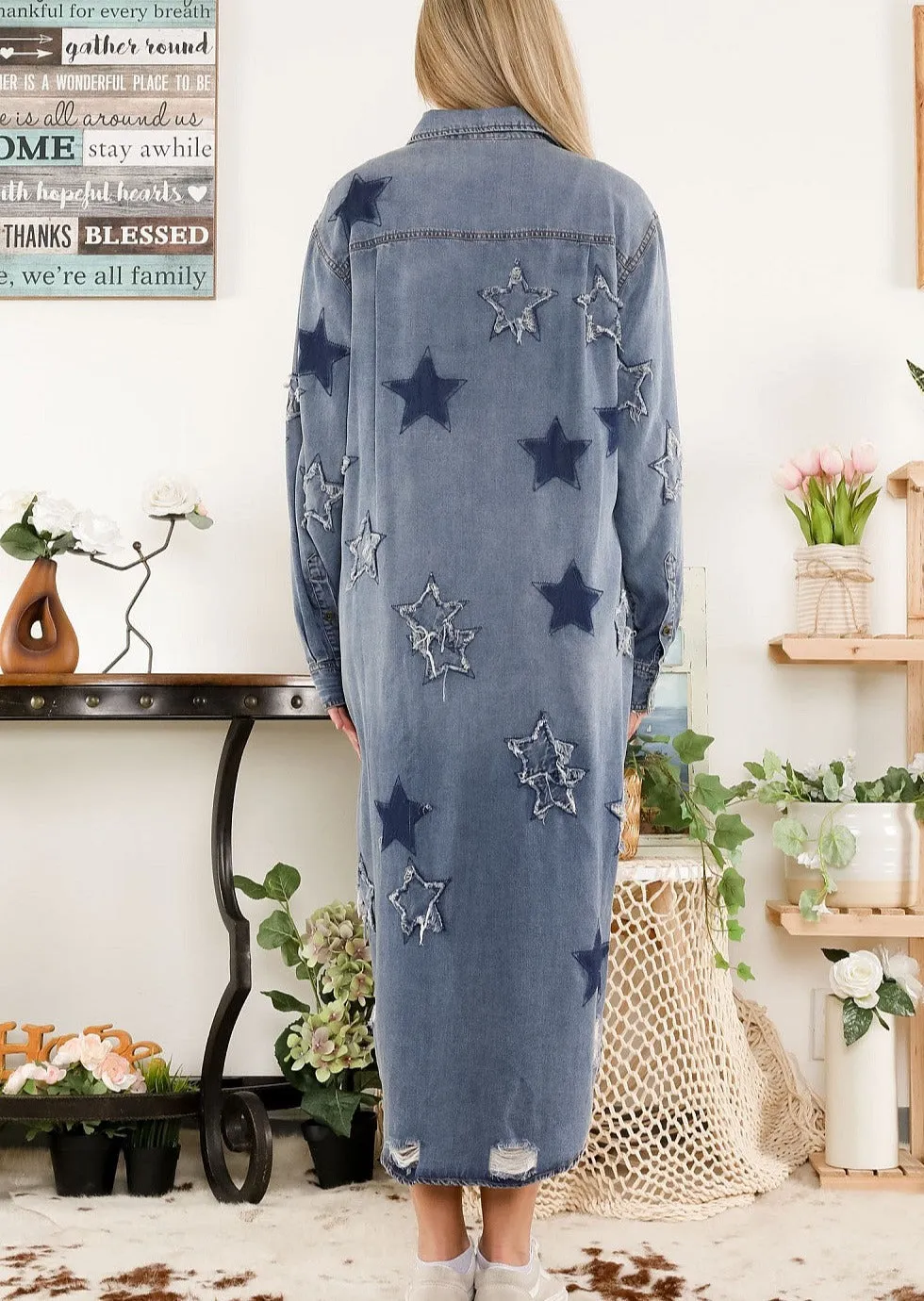 Star Patch Snap Front Shirt Dress #929