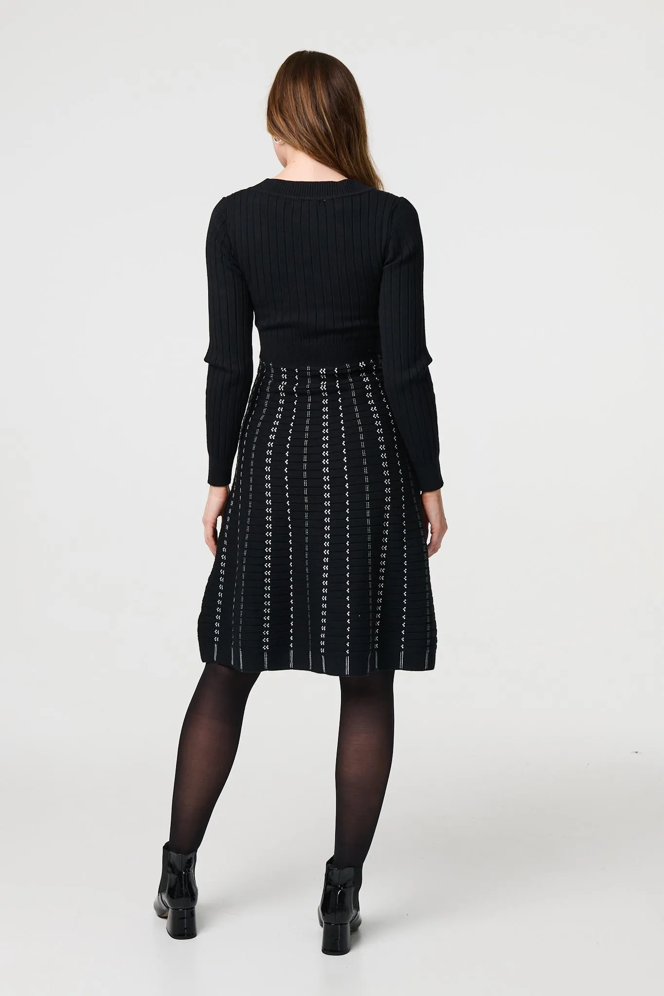 Striped Long Sleeve Midi Knit Dress