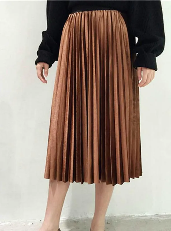 TastyHottie - MAXI PLEATED SKIRT MIDI SKIRT HIGH WAIST ELASCITY CASUAL PARTY SKIRT