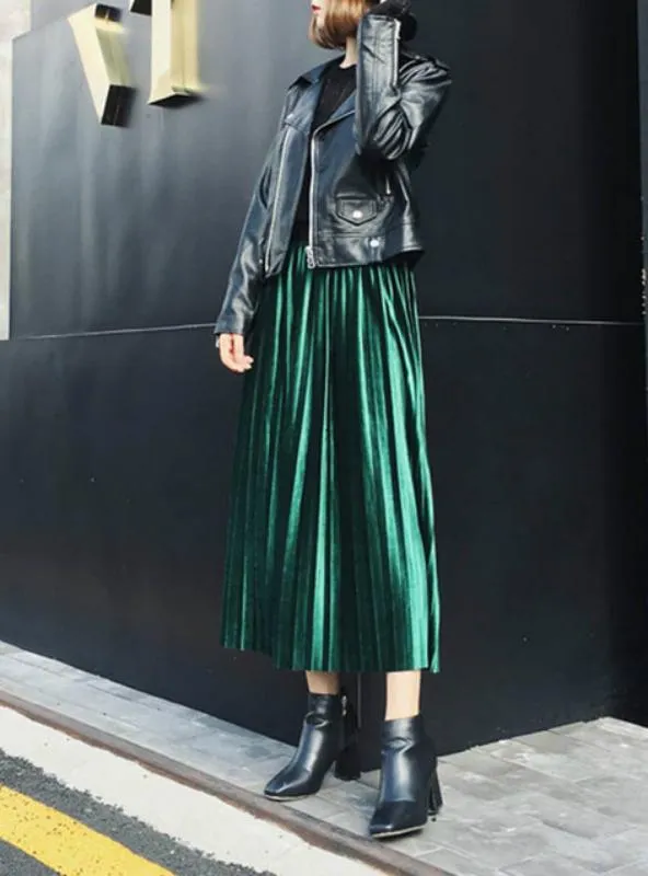 TastyHottie - MAXI PLEATED SKIRT MIDI SKIRT HIGH WAIST ELASCITY CASUAL PARTY SKIRT