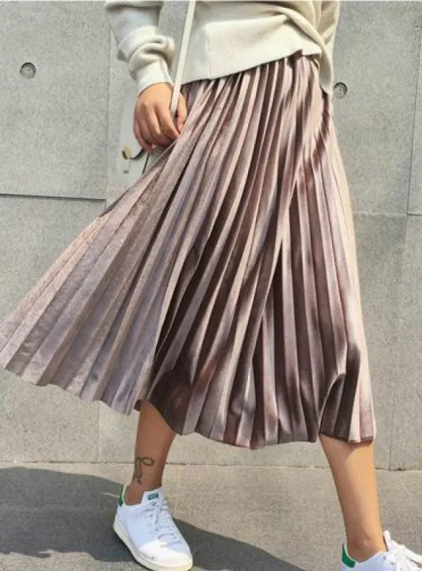 TastyHottie - MAXI PLEATED SKIRT MIDI SKIRT HIGH WAIST ELASCITY CASUAL PARTY SKIRT