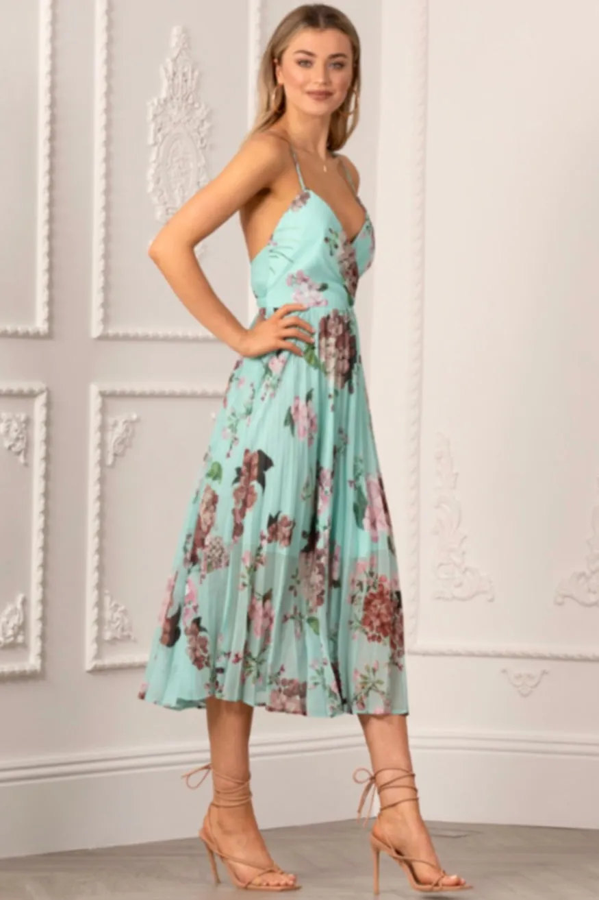 Urban Touch Floral Print Pleated Wrap Body Midi Dress