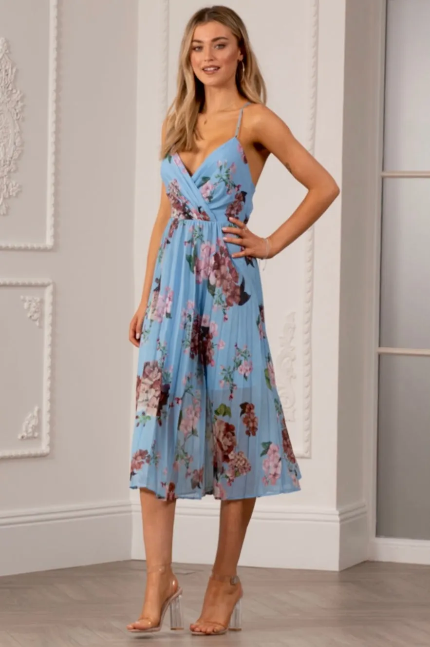 Urban Touch Floral Print Pleated Wrap Body Midi Dress