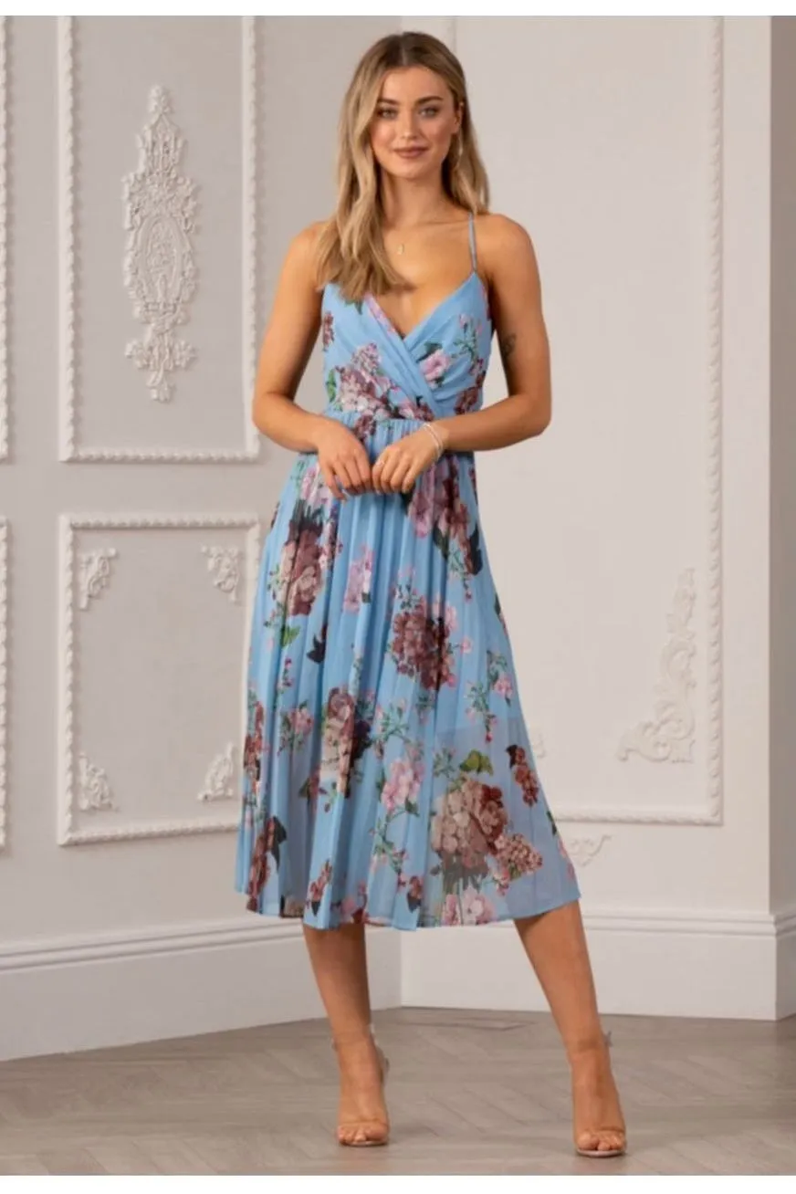 Urban Touch Floral Print Pleated Wrap Body Midi Dress