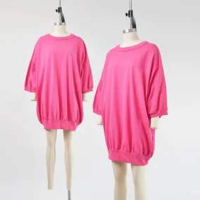 Vintage 80s Pink Oversized T-shirt Crewneck Cotton Blend Tee Mini Dress One Size