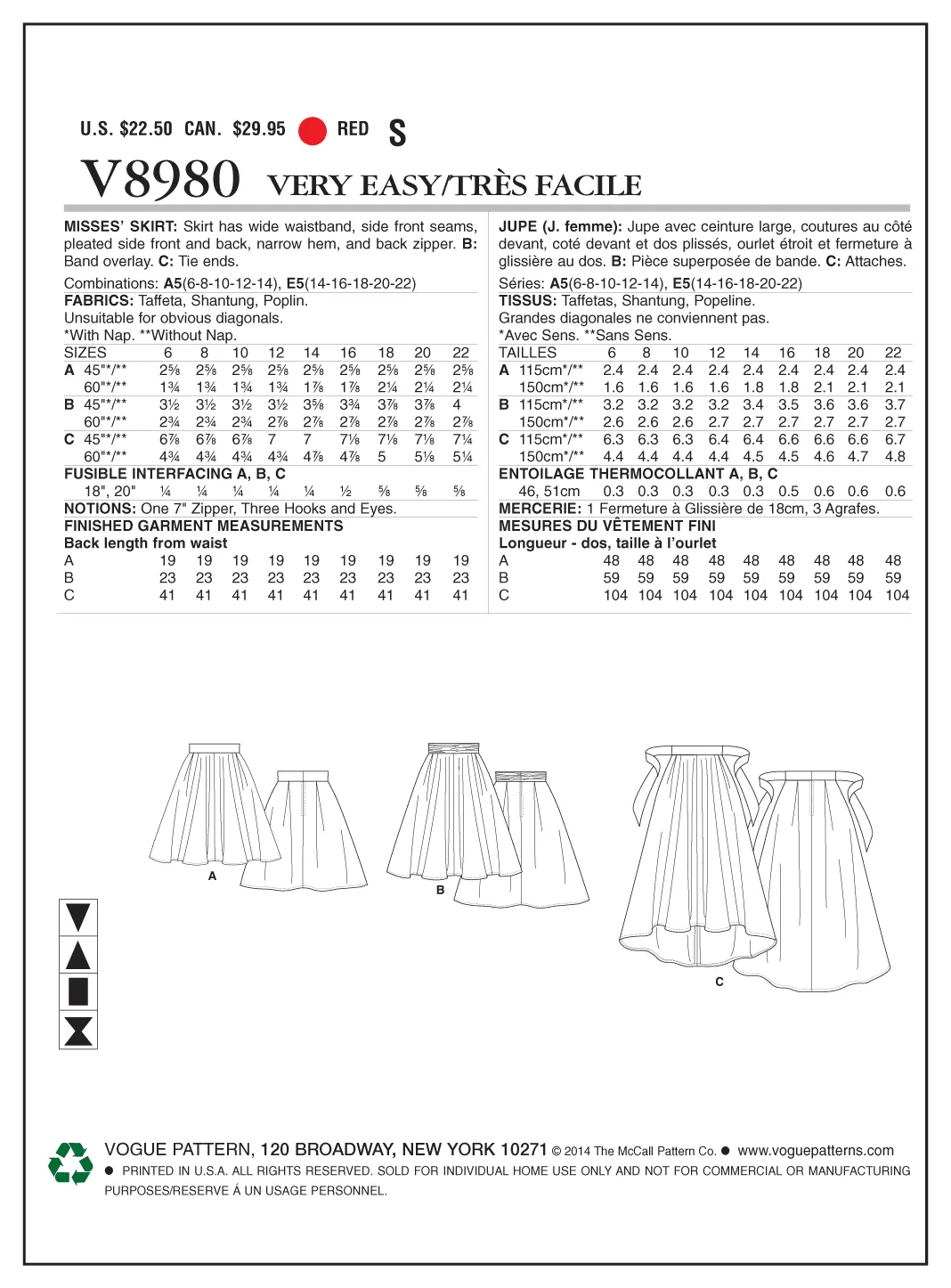 Voguepattern V8980 Misses' Skirt